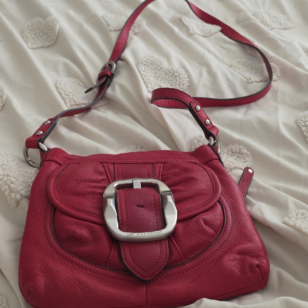 Unbranded Red Leather Crossbody Bag with Silver Buckle
